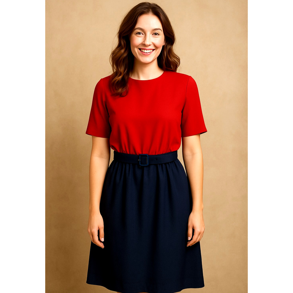 Vintage 80s Melissa Petite Collection Dress Womens 8‎ Red Blue Belted Colorblock